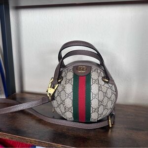 Authentic Gucci Mini Ophidia Basketball Round Crossbody Bag